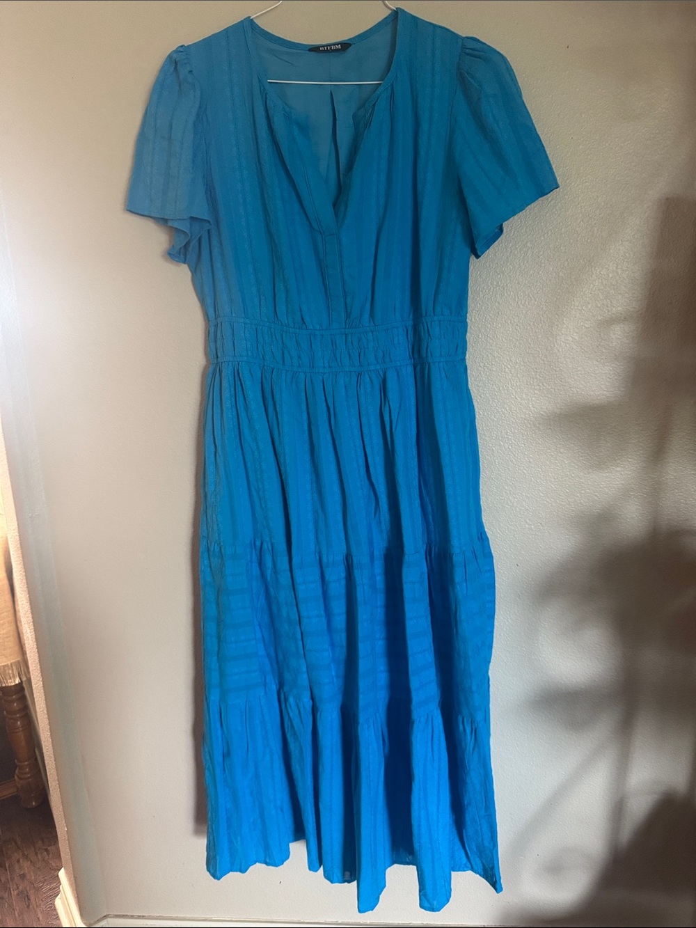 Never Worn Amazon Teal-Blue V-Neck Tiered Midi Dress